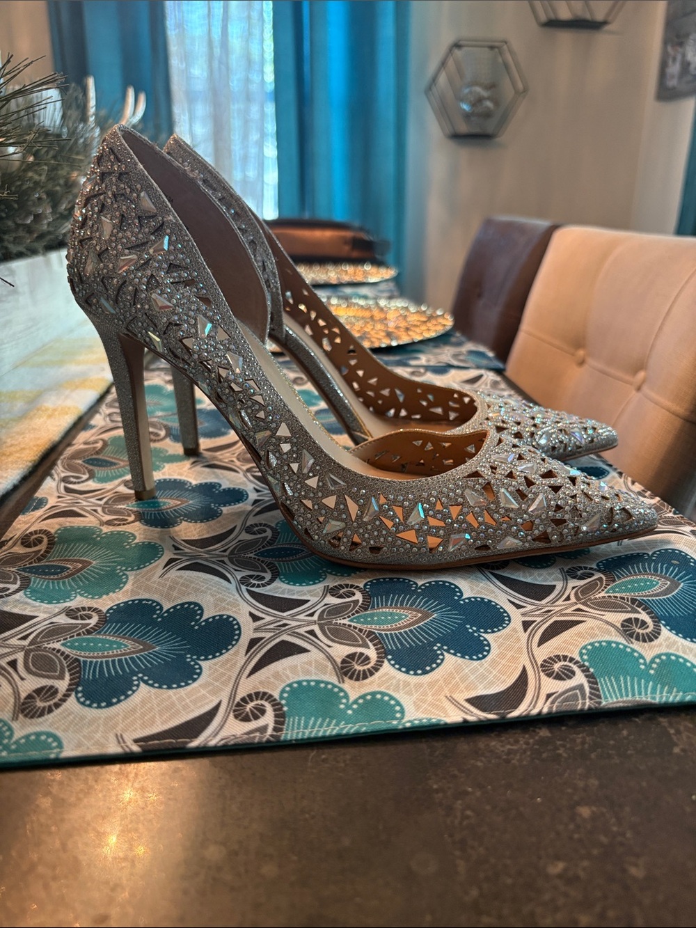 INC- Sparkling Silver Crystal Embellished Pointed-Toe Stiletto Pumps